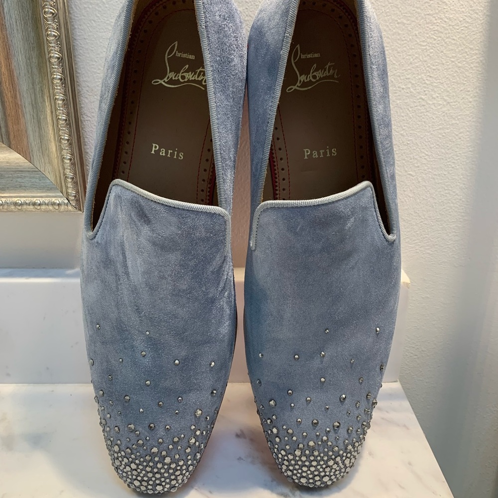 Christian Louboutin slightly used mens loafers with Swarovski crystals .
